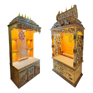 South Indian Style Teak Wood Carved Waterproof Lightweight Designer Pooja <b>Mandir</b> High End Deep Carving Home Decor - Product Image 1