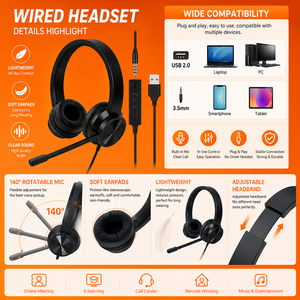 <span class=keywords><strong>Casque</strong></span> <span class=keywords><strong>de</strong></span> bureau <span class=keywords><strong>filaire</strong></span> USB <span class=keywords><strong>haut</strong></span> <span class=keywords><strong>de</strong></span> <span class=keywords><strong>gamme</strong></span> Linx avec micro ENC à réduction <span class=keywords><strong>de</strong></span> bruit pour centres d'appels informatiques - Product Image 3