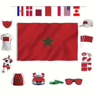 Kit de supporter de football du Maroc personnalisé - Maillot, écharpe et drapeau de l'équipe nationale, articles très demandés | Souvenirs et articles officiels de football pour supporters - Product Image 3