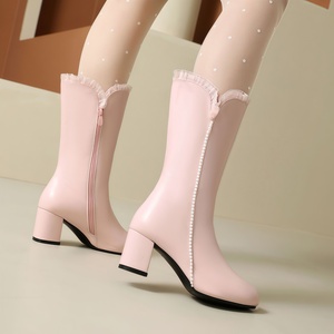 <span class=keywords><strong>Botas</strong></span> de Tacón Grueso a Media Pantorrilla, Novedad Otoño/Invierno 2024, Tallas 33-43, con Cierre Lateral, de Goma, para Mujer, a la Moda - Product Image 4