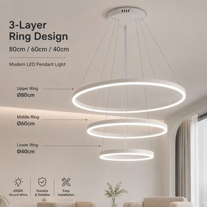 Lustre moderne en forme d'anneau pour intérieur, à intensité variable, télécommande, LED tricolore, métal, pour salle à manger, salon, hôtel, villa, maison - Product Image 2