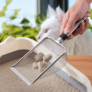 Pelleteuse à litière pour chat en acier inoxydable, maille métallique, manche long, pelle à excréments profonde, revêtement antiadhésif, pelleteuse à litière pour chat en métal - Product Image 1