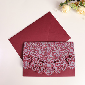 Đơn giản laser cắt Emboss Hoa Chủ đề ưa thích giấy lá tem mộc mạc sang trọng lời mời đám cưới với túi - Product Image 2