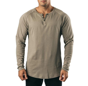Chemises pour hommes à manches longues marron, col rond, performance, vêtements en gros, t-shirts, prix direct usine, manches longues - Product Image 1