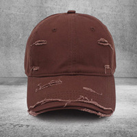 Gorra de Béisbol de 6 Paneles de Algodón con Agujeros Desgastados, Logotipo Personalizable, Corona Suave, Visera Curva, Diseño Bordado Moderno, Unisex