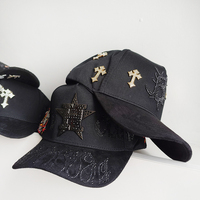 Casquette de baseball personnalisée en satin doublé de soie avec strass, broderie 3D, 5 panneaux, logo personnalisé, casquettes en daim, Gorras Xcap Viacrucis, casquette noire