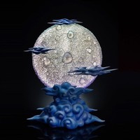 Statue décorative LED en forme de lune, 39 cm, en PVC, avec base nuage, télécommande et changement de couleur, veilleuse décorative