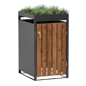 Metal 120/240L Double Door Garden Trash <strong>Bin</strong> KD Structure <strong>Wheelie</strong> <strong>Bin</strong> <strong>Storage</strong> with Plant Roof Durable Waste <strong>Bin</strong> Box for Garden - Product Image 4