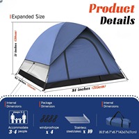 Tente de camping dôme personnalisée pour 3-4 personnes, 215 cm, spacieuse, imperméable 210D, PU 2500 mm, installation facile, tente familiale d'extérieur pour les voyages et les festivals