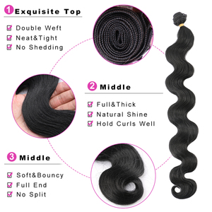 Extensions de cheveux ondulés en fibre haute température, lots de tissages synthétiques ondulés de 26 pouces, 3X Body Wave - Product Image 4