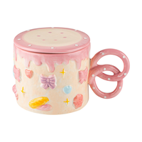 Mug en céramique fait main avec couvercle, motif cœur 3D stéréoscopique, personnalisable (couleur et logo), capacité 301-400 ml, compatible micro-ondes et lave-vaisselle