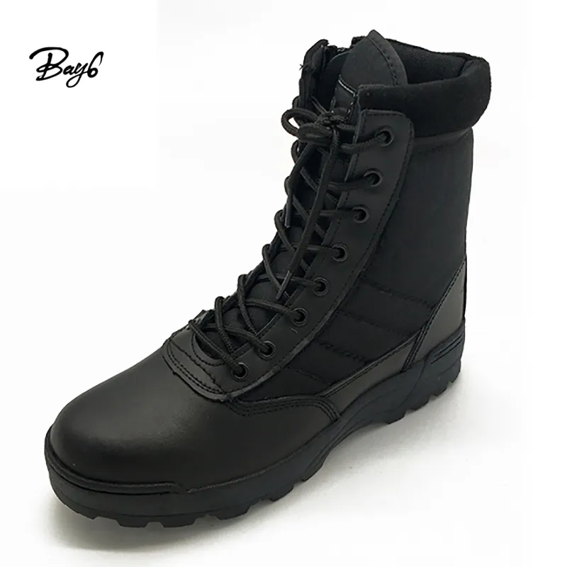 Trendy Oxford Fabric And Leather Black Zipper Mens Hiking Boots