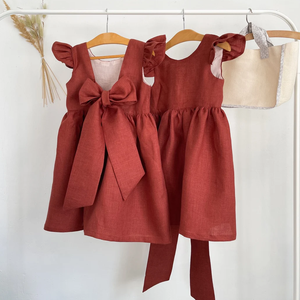 Abiti di moda per bambini <span class=keywords><strong>vestiti</strong></span> da damigella d'onore estivi in cotone di lino per bambini con fiocco arrossire vestito da bambine - Product Image 1