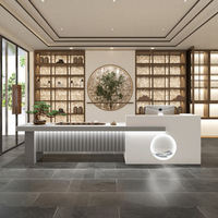 Bureau d'accueil moderne sur mesure en bois massif avec éclairage LED pour hall d'entreprise, hôtel, salon de thé