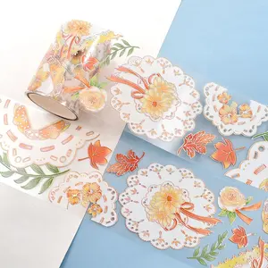 Flower PET Washi Tape Gold Supplier 60Mm*2M Cycle 680Mm Design Decorative Sticker Glossy Holographic Silver PET Tape