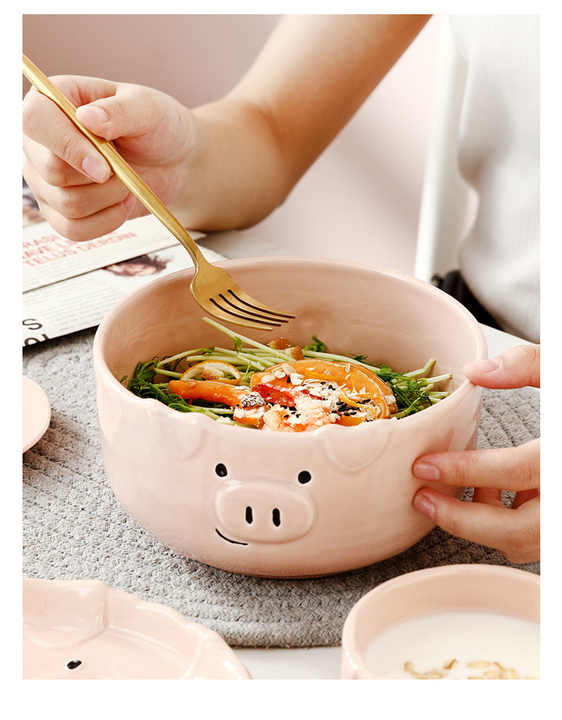 ZC Cute Bowl Set Ceramic Japanese Cartoon Ceramic Plate Dinnerware Home Creative  Breakfast Plate Bowl Dinner Set Dinnerware
