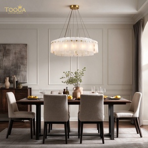 Lámpara de Araña Redonda de Alabastro y Latón de Lujo Moderno Personalizada con 18 Luces para Sala de Estar de Hotel, Lámpara Colgante Interior para Villa - Product Image 1