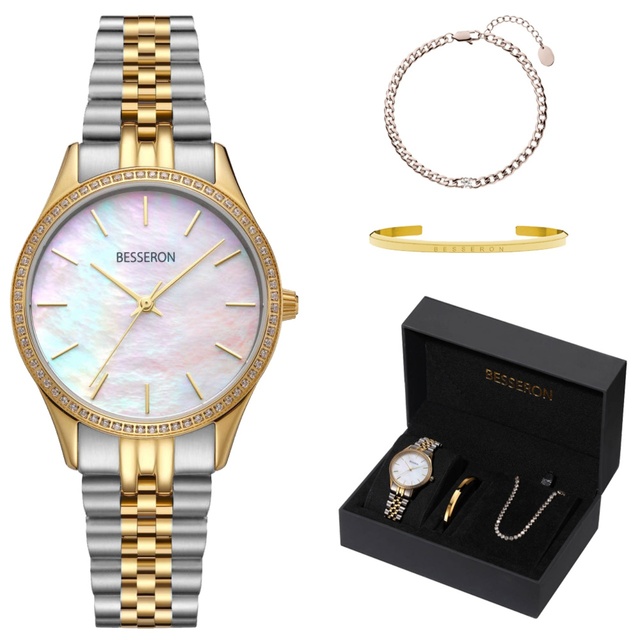 Women Fashion Watch Set Box 316L Stainless Steel Japan Quartz Movement Pointer 32mm Water Resistant Luxury Business Gift Set