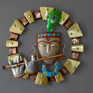 Arte Decorativo de Pared con Marco Metálico, Diseño Abstracto de Lord Krishna Tocando la Flauta, Estilo Art Deco, Elegante y Espiritual, para Hogar u Oficina - Product Image 2
