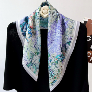68 cm 놀라운 인기있는 예술 유화 스타일 우아한 레이디 매일 장식을위한 꽃 인쇄 실크 CDC 스카프 스카프 - Product Image 5