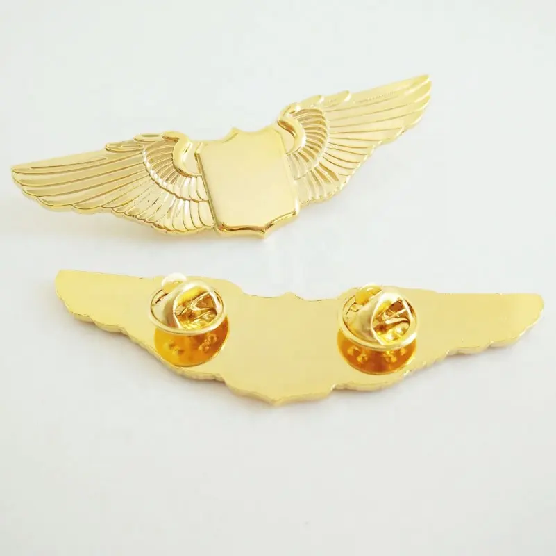 hot sale plain blank metallic gold tone airway airline pilots double wings brooches lapel label pins with butterfly clutches