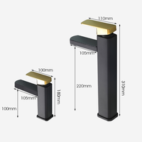 Robinet de salle de bain de luxe sans contact à poignée unique, à débit contrôlé, à montage sur plan, avec cartouche en céramique, finition noire