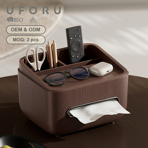 ที่ใส่กระดาษทิชชู UFORU รุ่นโมเดิร์นโฮม ดีไซน์โดดเด่น พร้อมถาดด้านบน วัสดุพลาสติก ABS ลายไม้หรูหรา - Product Image 1