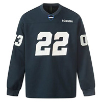 T-shirt vintage de football à manches longues col en V avec motif numéro 22, coupe oversize unisexe, style streetwear
