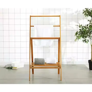 Porte-serviettes chauffant pliable multifonctionnel en bambou avec étagère à 3 niveaux - Product Image 6