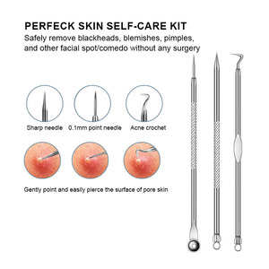Mới đến mụn đầu đen Loại bỏ kim mụn trứng cá ép công cụ Kit thép không gỉ comedones extractor mụn Popper Remover Set - Product Image 4