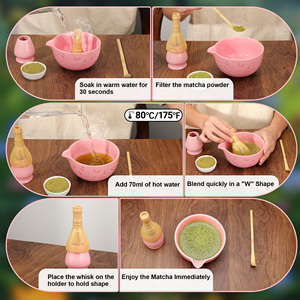 High Quality 4-Piece Traditional Japanese-Style Matcha <b>Set</b> Ceramic Porcelain Bowl <b>Tea</b> Brush Polypropylene Whisk Flower Pattern - Product Image 5