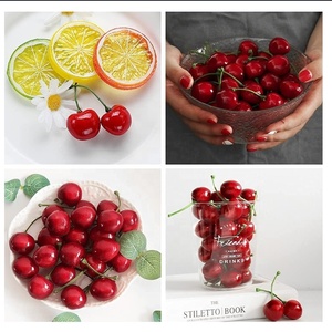 Quả Anh Đào Đỏ Nhân Tạo Trái Cây Giả, Bản Sao Dripes, Trái Cây Anh Đào - Product Image 3