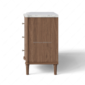 Cómoda de Madera Curvada Elegante FERLY con Superficie de Mármol Natural y Tiradores Metálicos, Mueble de Almacenamiento para Dormitorio - Product Image 3
