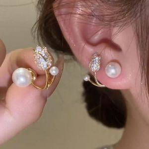 Hot Sale Rhinestone Zircon Pearl Flower Stud <b>Earring</b> Jewelry Dainty Silver <b>Post</b> Tulip <b>Earrings</b> for Women - Product Image 1