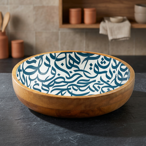 Tazón de madera hecho a mano con diseño de caligrafía oriental para servir comida en casa, ecológico, para acampar, personalizado, reutilizable, decoración de mesa - Product Image 1
