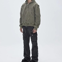 Blouson aviateur vintage en toile de canard teinte à froid, poids lourd, pour hommes, logo personnalisé, sweat-shirts, veste d'automne, fabricant
