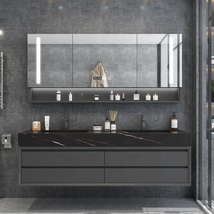 Mobile Bagno Classico con Doppio Lavabo, Specchio LED, Top in Ceramica Effetto Marmo Resistente all'Acqua - Product Image 4