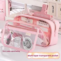 Trousse à crayons transparente Lnstagram Style Niche puissante boîte à papeterie de bonne qualité pour les élèves du primaire garçons et filles