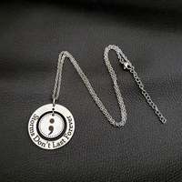 Collier pendentif en acier inoxydable inspirant avec inscription « Les tempêtes ne durent pas éternellement » - Cadeau de sensibilisation à la santé mentale de Semicolon Jewelry
