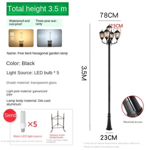 เสาไฟสวนเหล็กกลางแจ้ง หลอดไฟ LED พร้อมโคมแก้ว แสงวอร์มไวท์ 2700K IP66 หลอดไฟ A19 แบบไม่ถอดได้ ใช้ไฟ AC 220V พร้อมเซ็นเซอร์ตรวจจับความเคลื่อนไหว ใช้พลังงานแสงอาทิตย์ - Product Image 5