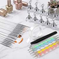 Juego de 24 Herramientas para Decoración de Uñas, Soportes Magnéticos para Uñas, 15 Pinceles, 5 Bolígrafos de Puntos, Cinta Adhesiva, Pinzas, Venta al por Mayor