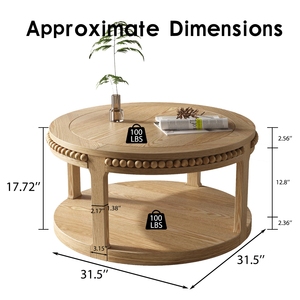 Round Solid Wood Coffee <b>Table</b> 31.5 Inch Two Tier Thickened Top Sturdy Legs Living Room Circle <b>Table</b> - Product Image 6