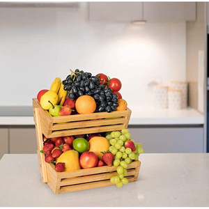 Double Layer Bamboo Fruit Storage Rack For Kitchen And Living Room <b>Standing</b> Type Food Organizer - Product Image 5