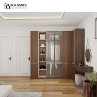 Armoire autoportante moderne en bois grainé d'Australie avec porte vitrée, panneau résistant à l'humidité, rangement modulaire multi-zones pour chambre et salle à manger