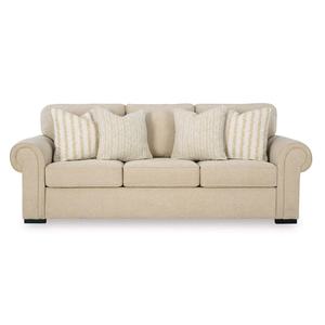 Sofá de 3 Plazas de Diseño Nórdico Tradicional con Estructura de Madera, Tapizado en Lino Beige, Brazos Enrollados y Cojines Suaves para Hoteles - Product Image 1