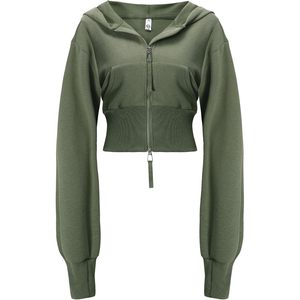 FOXA Women's <b>Cropped</b> <b>Zip</b> <b>Up</b> Hoodie Long Sleeve Drop Shoulder Sweatshirt Casual Ribbed Hem Workout Top With Pockets - Product Image 1