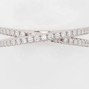 Diseño único Cruz sobre doble banda 1,5mm U-prong Pave Diamond Anillos Mujeres 14K 18K Oro Anillo de bodas Compromiso - Product Image 4