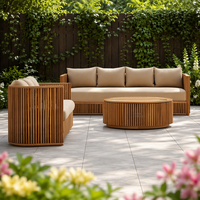 Ensemble de meubles de jardin en teck SIGMA Premium, style minimaliste moderne, canapé, table à manger et chaises, pour l'extérieur