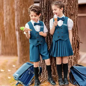 Logo brodé OEM, élégant uniforme d'école primaire de maternelle, polo de couleur, jupes, modèles pour enfants garçons et filles