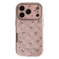 Étui de téléphone portable en cuir PU à nœud papillon à carreaux pour filles tendance, compatible iPhone 11-17 Pro Max, antichoc, protection arrière, vente en gros